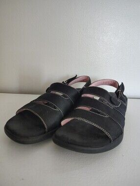 Grasshoppers Women's Sz 7M Black Comfort Sandals Slingback Hook Loop 1.5" Wedge